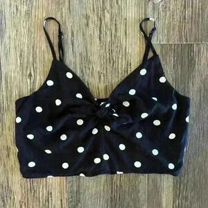 H&M Divided Crop Top Women’s Med. Black White Polka Dot Adjustable Elastic Panel